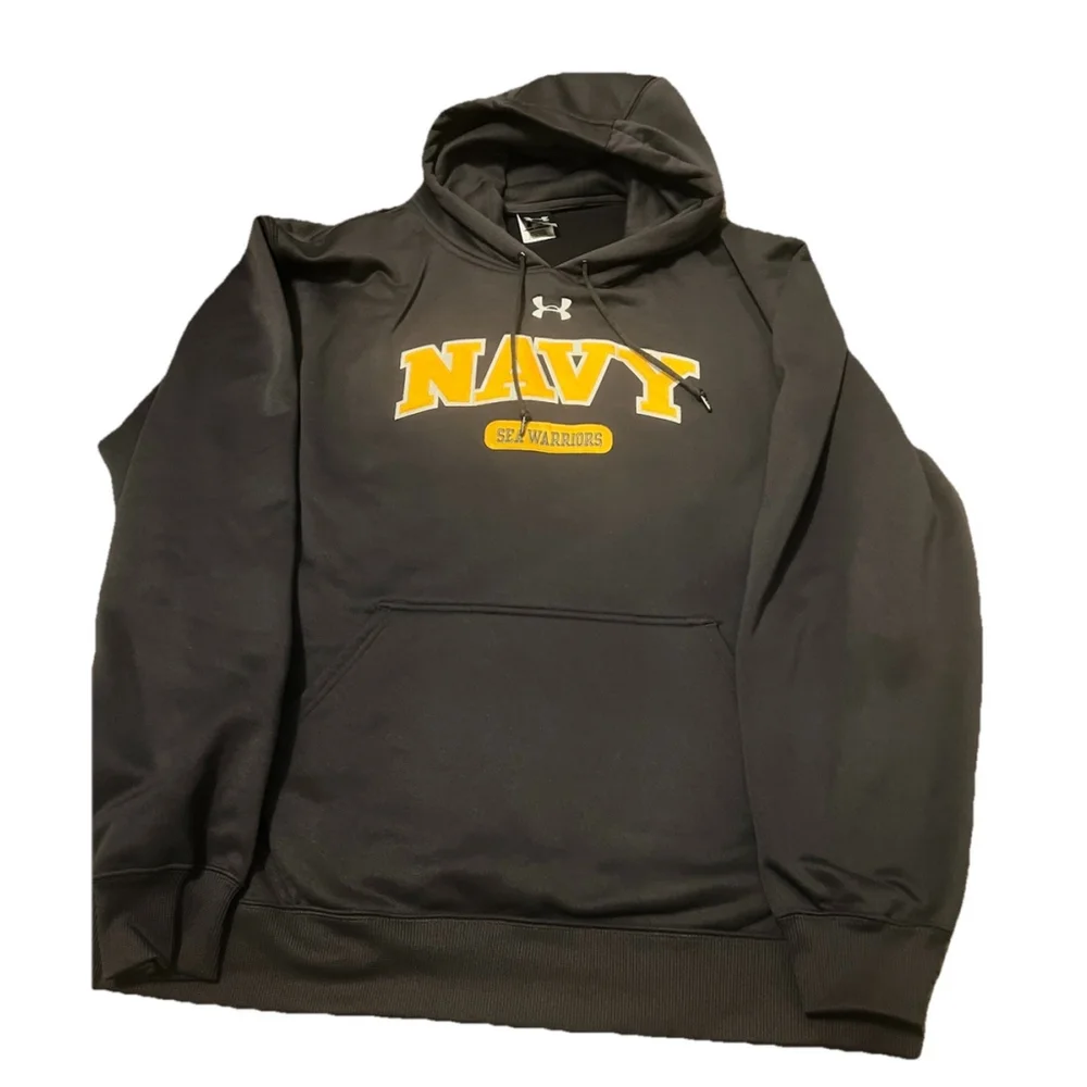 Under Armour Navy Sea Warriors Hoodie Men’s LG Black Gold USN Military Pullover